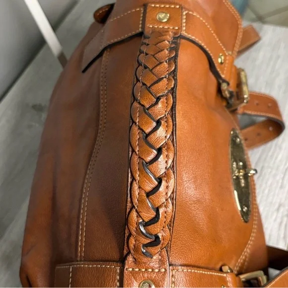 Authentic Mulberry Alexa Leather Satchel with Brass Turnlock - Cognac Brown - Picture 4 of 16